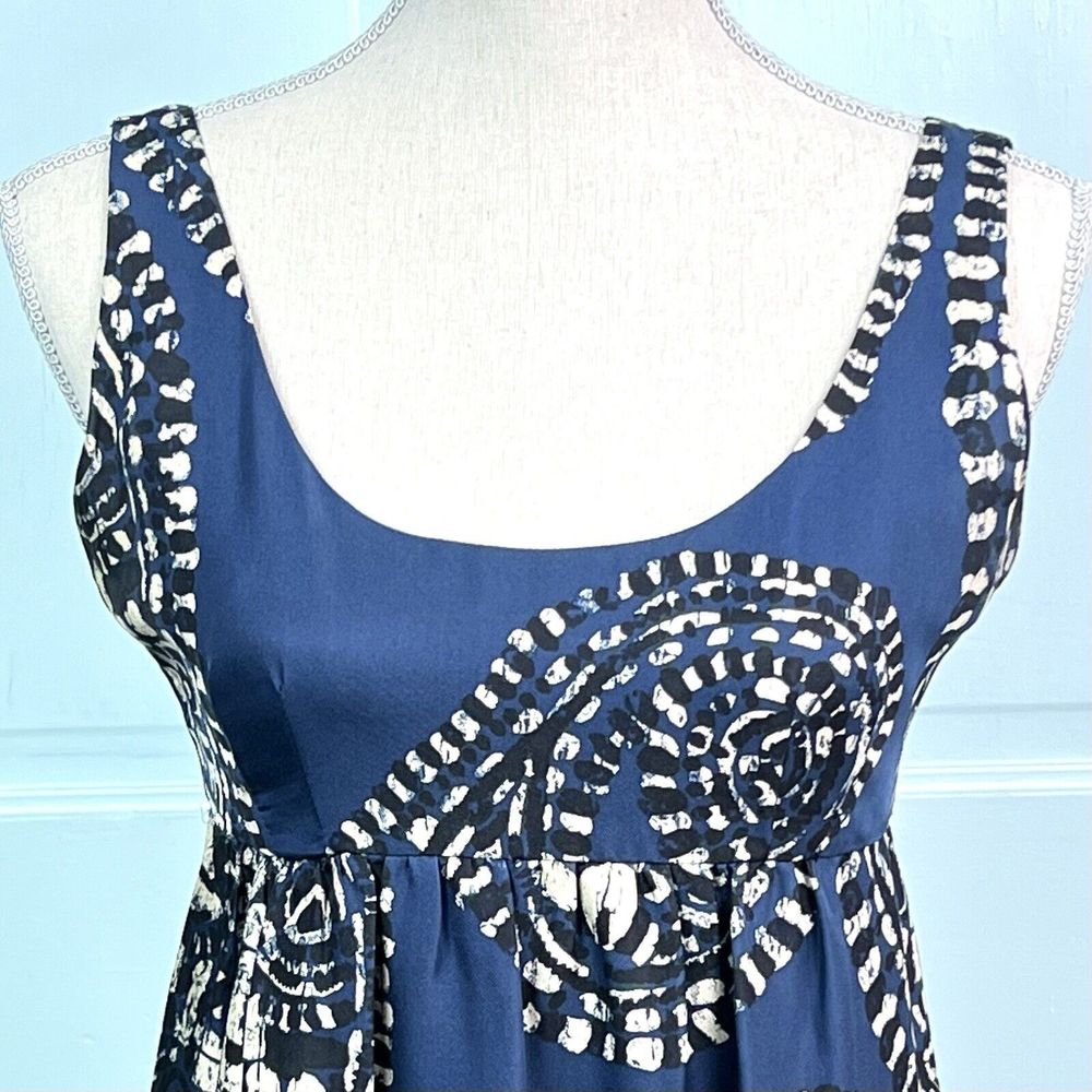 Michael Kors Silk Dress Midnight Blue/Tan Paisley Empire Waist Sleeveless Sz 4